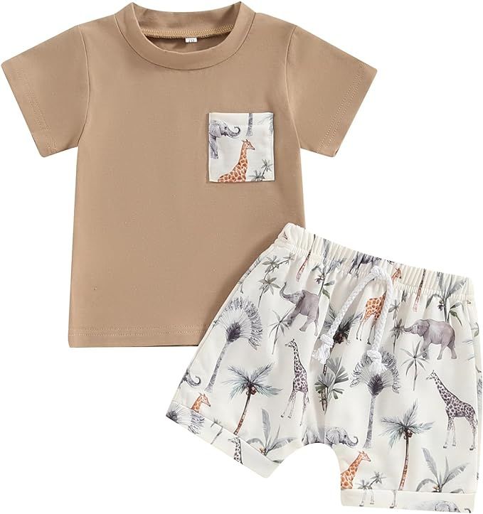 Mama's sunshine Summer Baby Boy Clothes Animal Print Short Sleeve T-Shirt Casual Shorts Set Toddl... | Amazon (US)