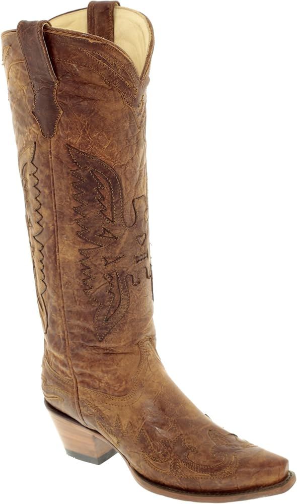 Corral Womens 15-inch Vintage Brown/Brown Tall Eagle Overlay Pull-On Cowboy Boots | Amazon (US)