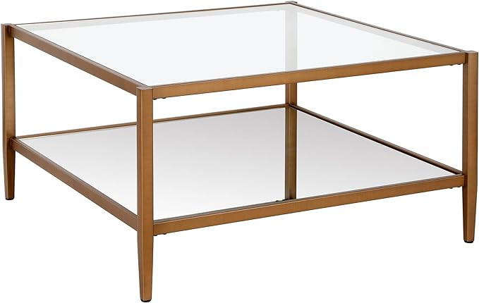 Henn&Hart 32" Wide Square Coffee Table with Mirror Shelf in Antique Brass, Coffee Table coffee ta... | Amazon (US)