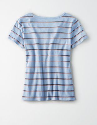 AE Short Sleeve Ribbed Henley T-Shirt | American Eagle Outfitters (US & CA)