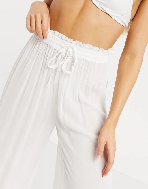 Iisla & Bird Exclusive beach drawstring pants in white | ASOS (Global)