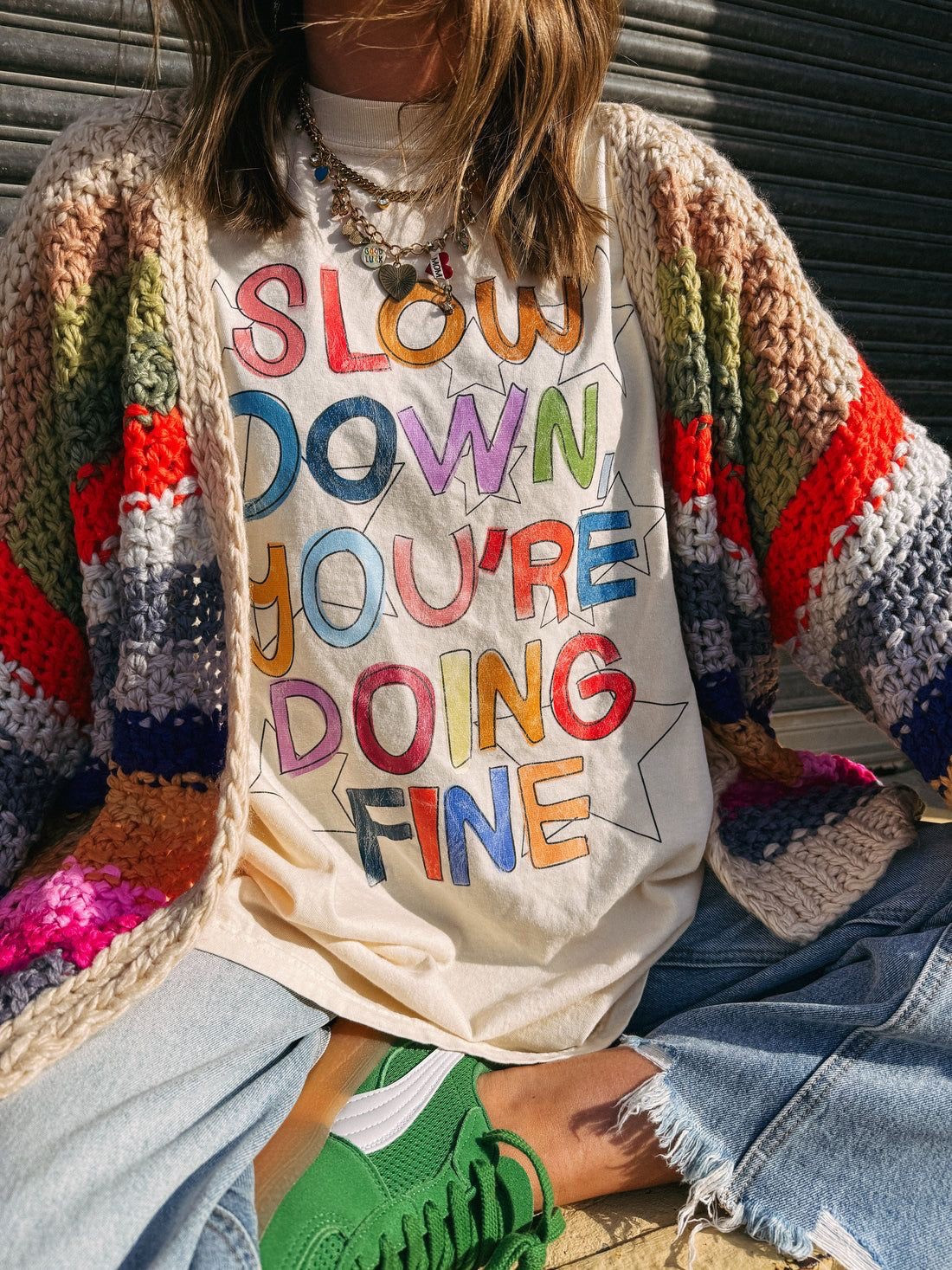 Slow down you’re doing fine 🫶🏼 
Retro colorful graphic tee for summer 

#LTKMidsize #LTKFindsUnder50 #LTKFindsUnder100