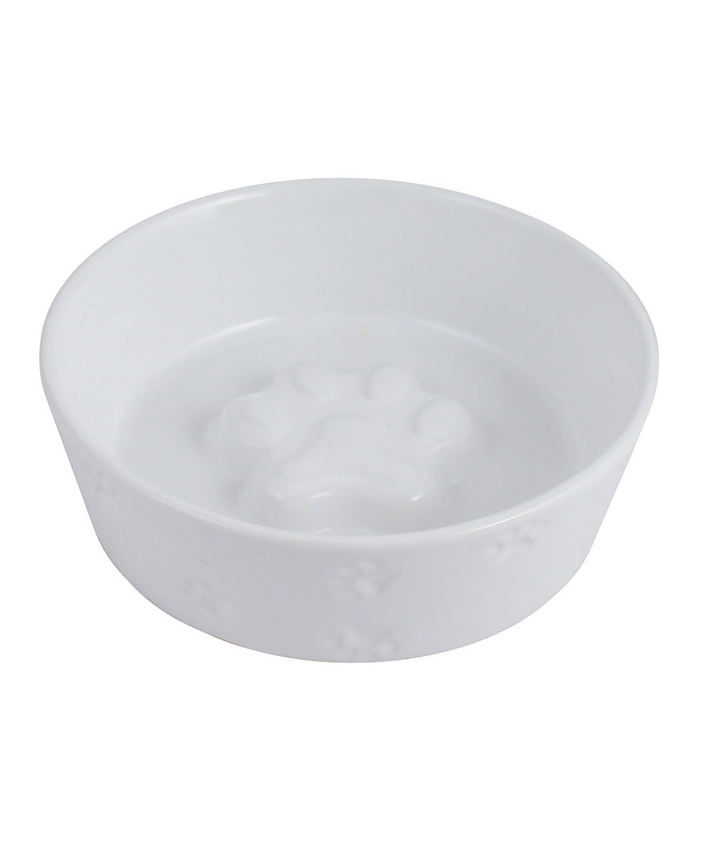 Azzure Home Pet Bowls - White Debossed Paw Print Slow-Feeder Pet Bowl | Zulily
