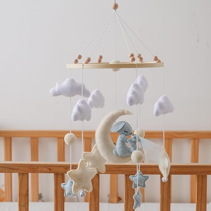 Dreaming Bunnies Baby Crib Mobile - Handmade Soothing Bedtime Baby Mobile for Crib - Felt Night M... | Amazon (US)