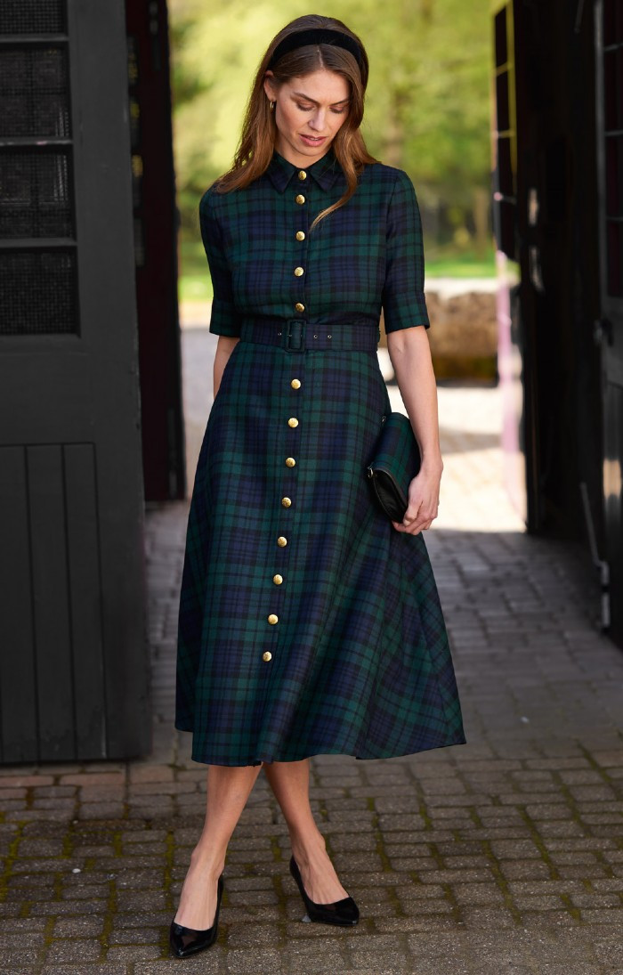 Ladies Plaid Gold Button Dress | The House of Bruar