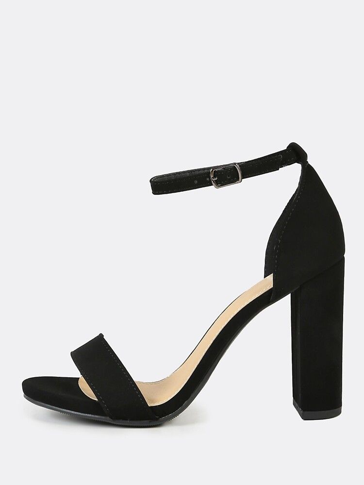 Nubuck Open Toe Block High Heels | SHEIN