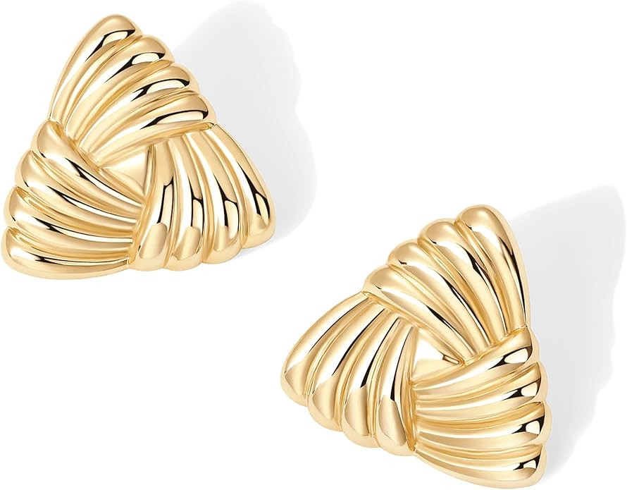 PAVOI 14K Gold Plated Chunky Statement Vintage Earrings for Women | Trendy Knot Triangle Rope But... | Amazon (US)