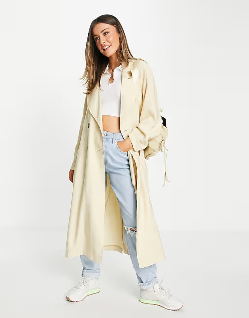 ASOS DESIGN oversized trench coat in cream | ASOS (Global)