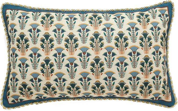 patdrea Designer Rectangle Throw Pillow Covers,Rustic Vintage Blue Linen with Floral Pattern Pill... | Amazon (US)