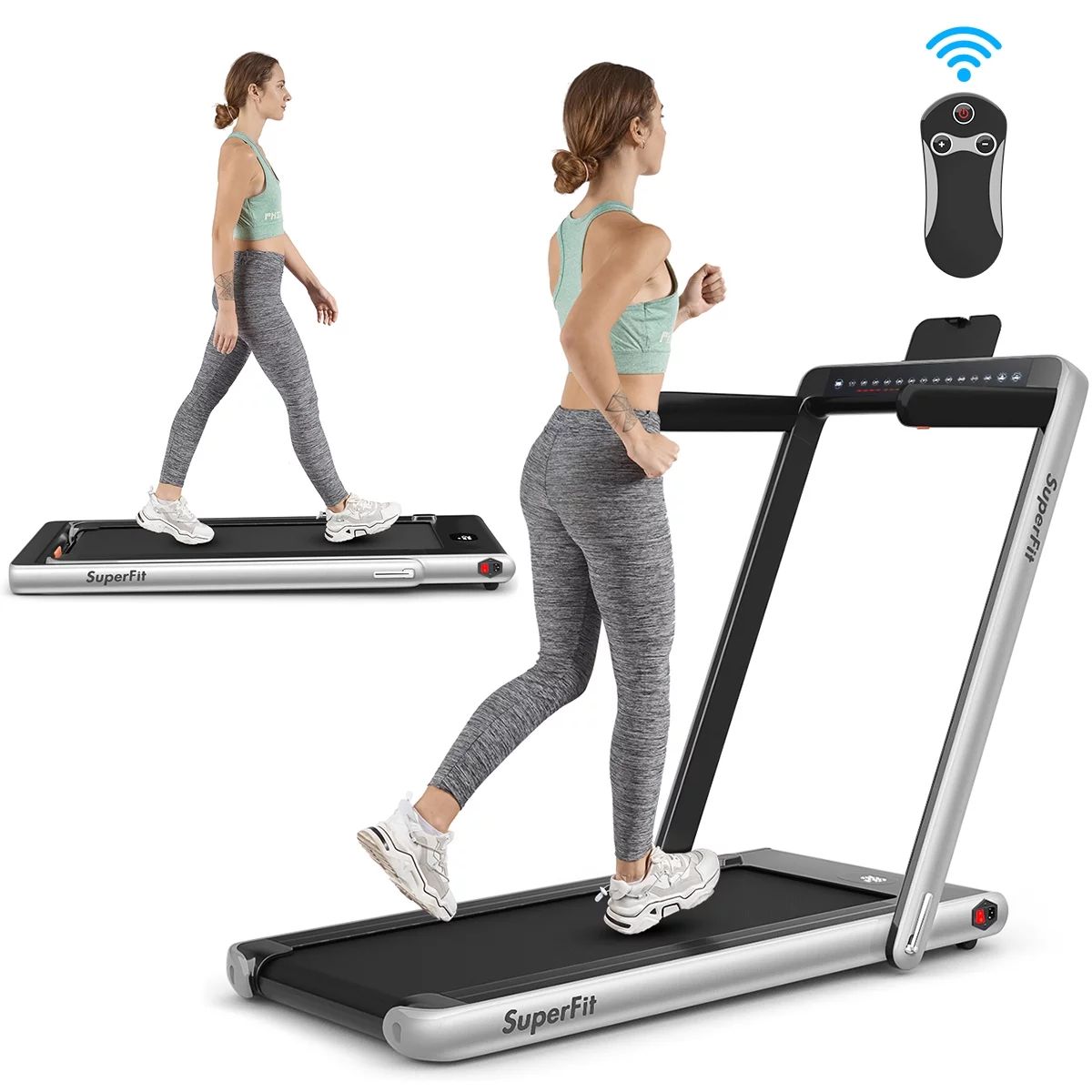 SuperFit 2.25HP 2 in 1 Dual Display Folding Treadmill Jogging Machine W/APP Control Silver - Walm... | Walmart (US)