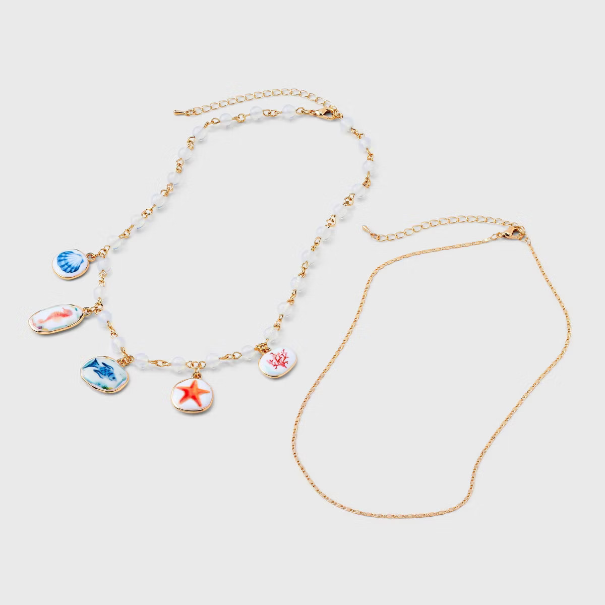 Sealife Charm with Semi Precious Moonstone Necklace - Universal Thread™ Gold/White: 16" Chain, ... | Target