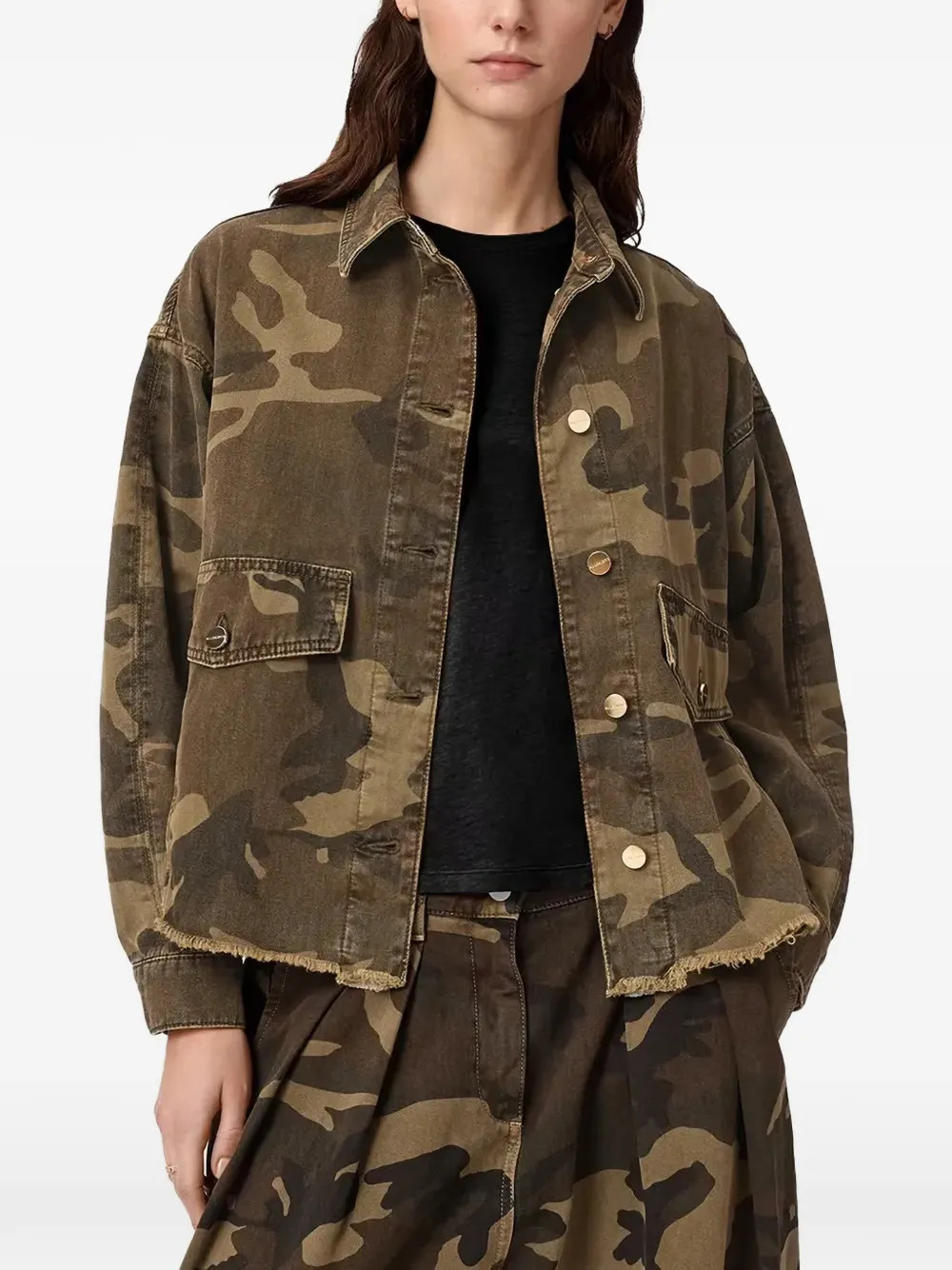 AllSaints Hettie camouflage-print Oversized Jacket | Green | FARFETCH | Farfetch Global