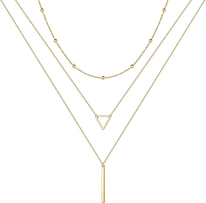 Gold Layered Necklaces for Women - 14K Gold Plated Handmade Multilayer Bar Pearls Coin Disc Moon ... | Amazon (US)