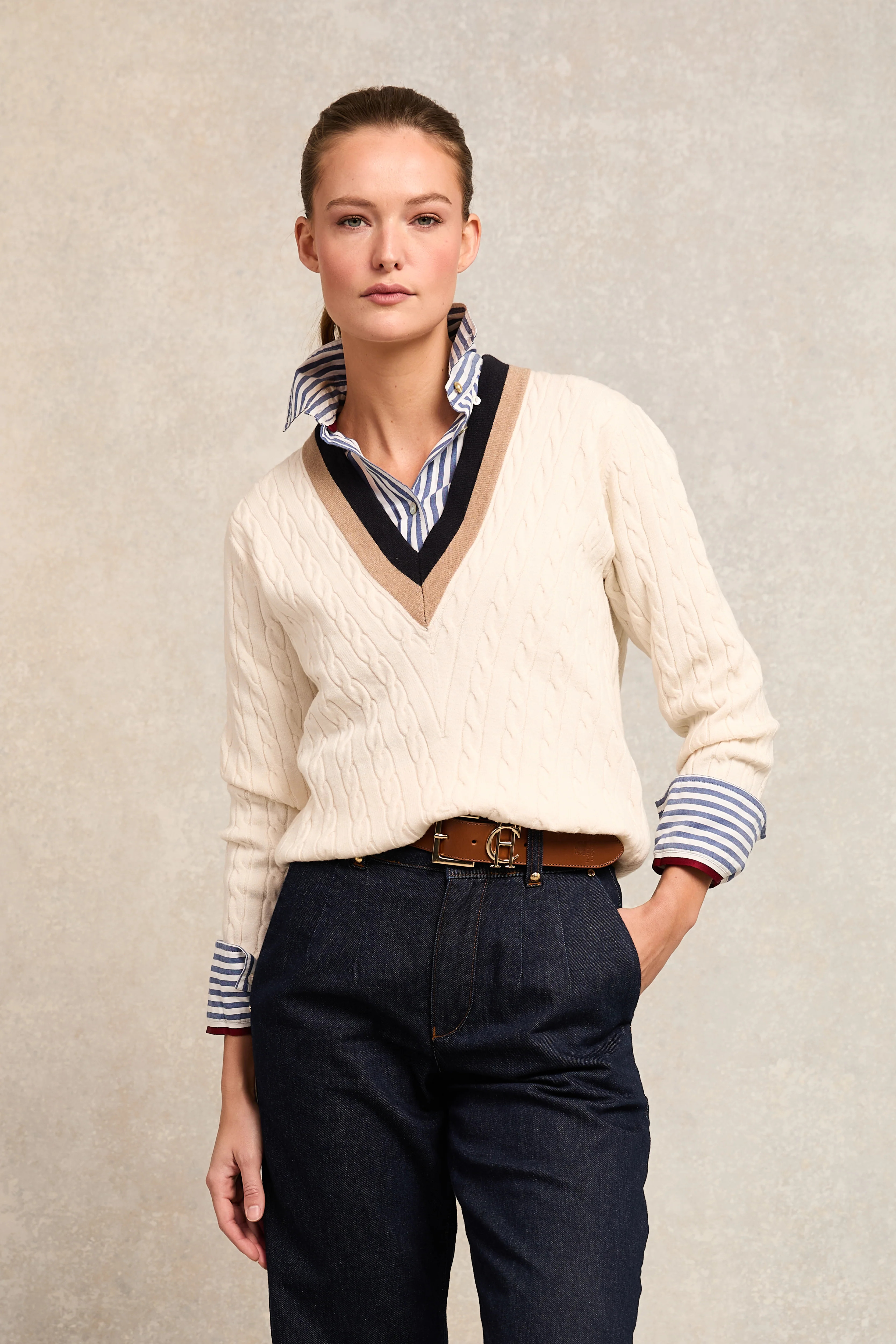 Melissa V Neck Knit (Natural) | Holland Cooper