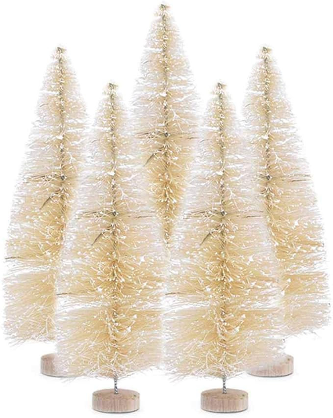 Artificial Frosted Mini Sisal Christmas Trees, 5PCS Upgrade Sisal Trees with Wood Base Bottle Bru... | Amazon (US)
