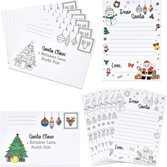 Gift Boutique - 24 Count Christmas Coloring Letter to Santa Cards with Envelopes DIY Your Own Let... | Amazon (US)