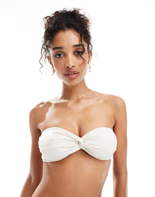 Miss Selfridge mix and match twist bandeau bikini top in cream | ASOS (Global)