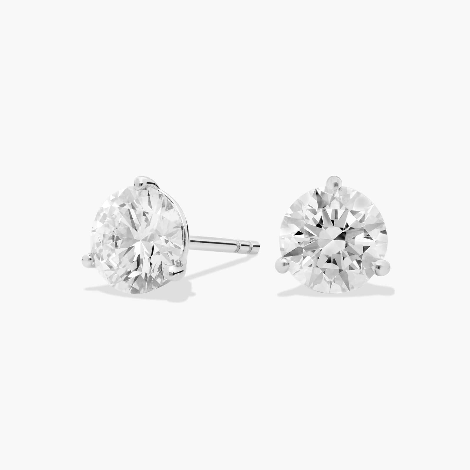 Three Prong Martini Round Brilliant Lab Grown Diamond Earrings  In 14K White Gold (2 Ct. tw. - F-... | Blue Nile
