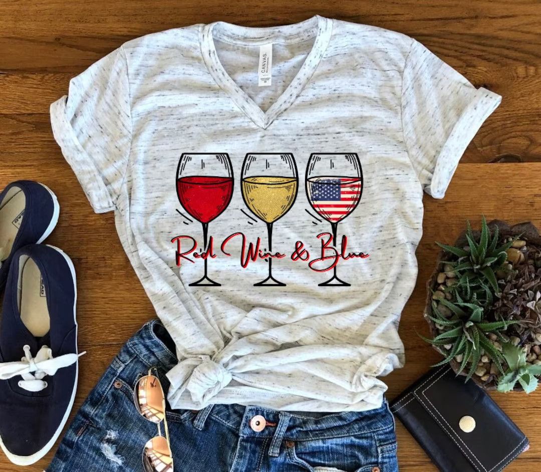 Red Wine And Blue 4th July America Americana American Pride Unisex V Neck T-Shirt | Etsy (US)