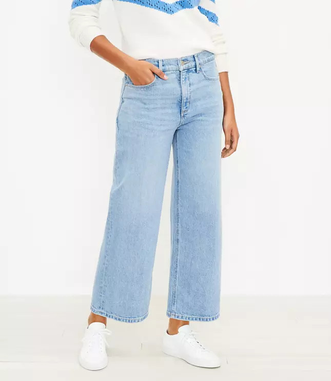 High Rise Wide Leg Crop Jeans in Light Indigo Wash | LOFT