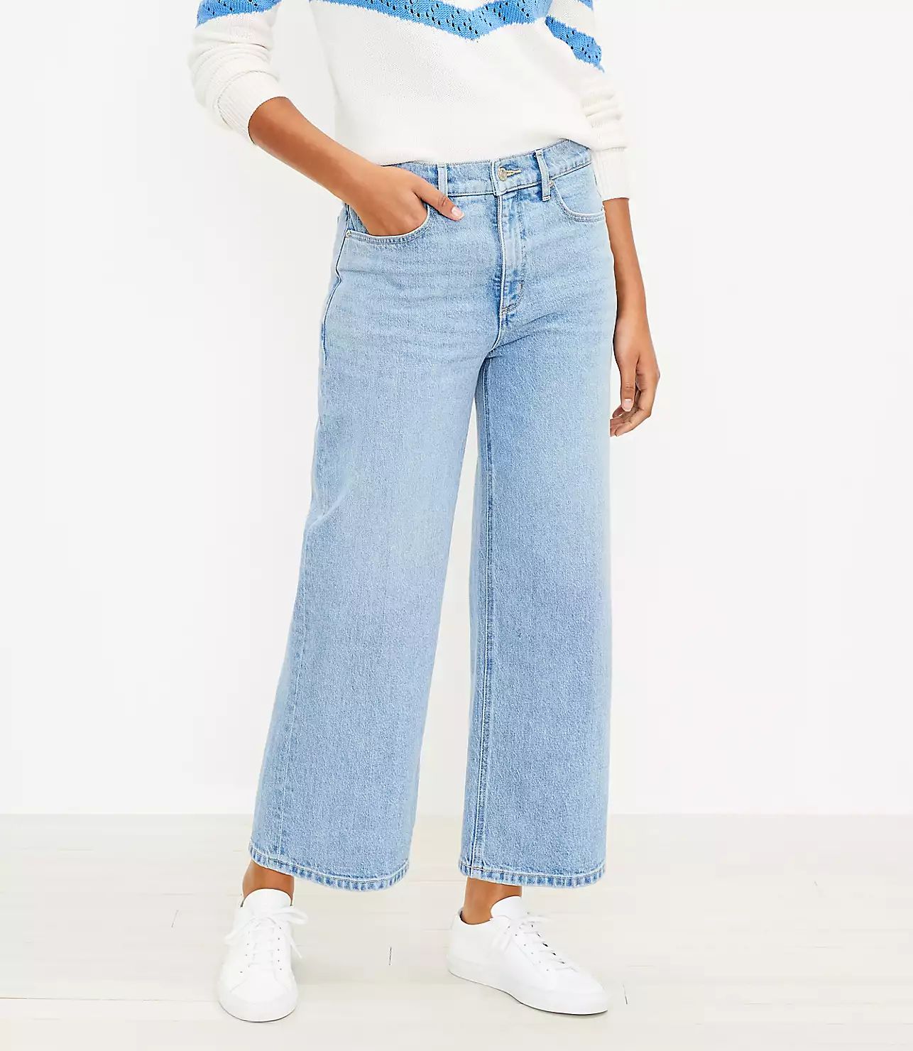 Petite High Rise Wide Leg Crop Jeans in Light Indigo Wash | LOFT