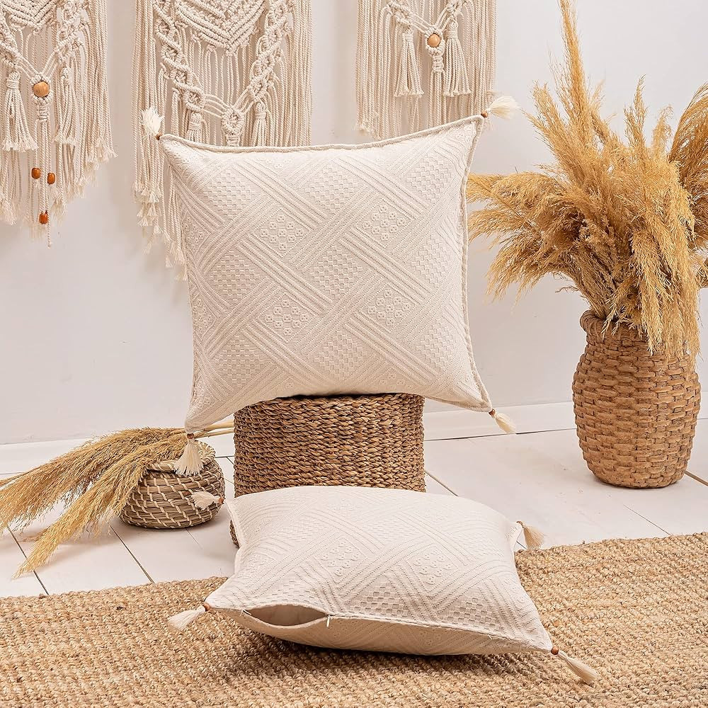 Milam London Cream Cushion Covers 45 x 45 cm | Pack of 2 Soft Decorative Pillow Covers | 100% Cot... | Amazon (UK)