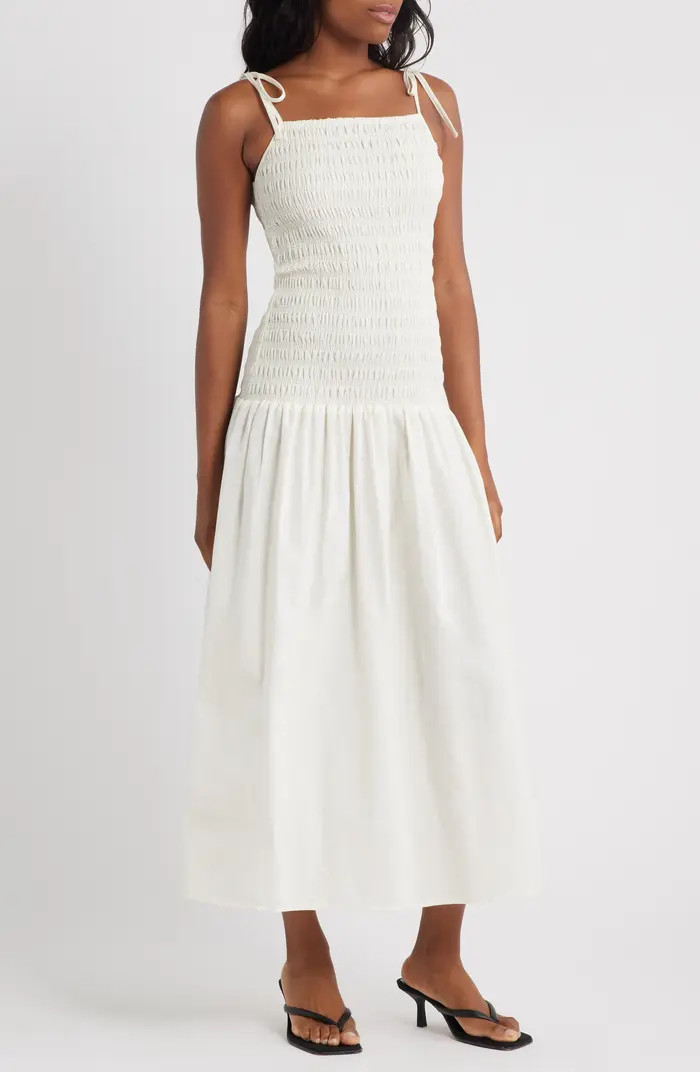 Topshop Shirred Linen Midi Sundress | Nordstromrack | Nordstrom Rack