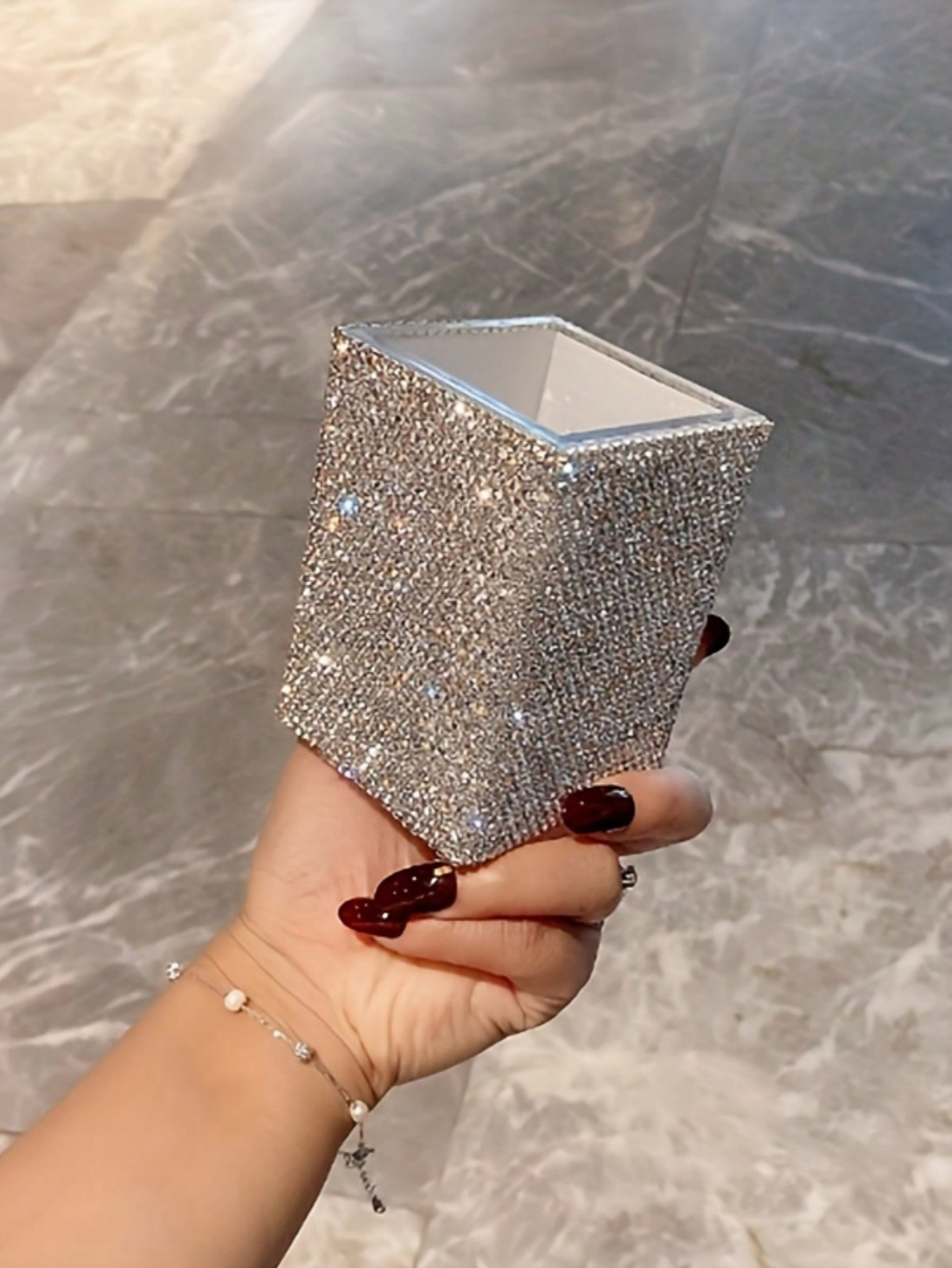 1Pc High-End Artificial Rhinestone Decor Makeup Brush Storage Tube, Multi-Functional Desk Organiz... | SHEIN