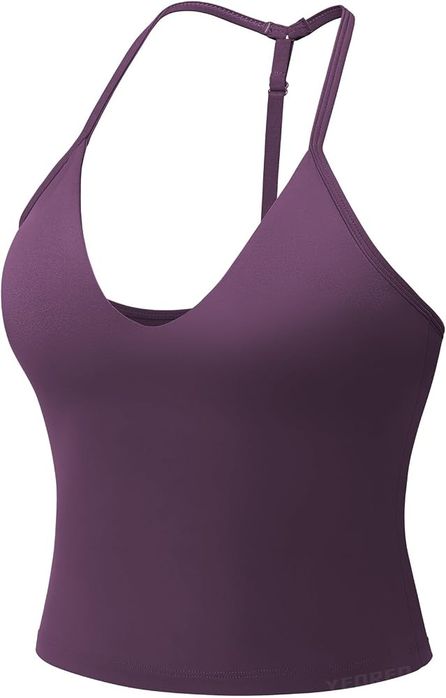YEOREO Women's Impact Halter Tank Top Strappy Padded Halter Open Back Deep V Neck Built-in Bra Wo... | Amazon (US)