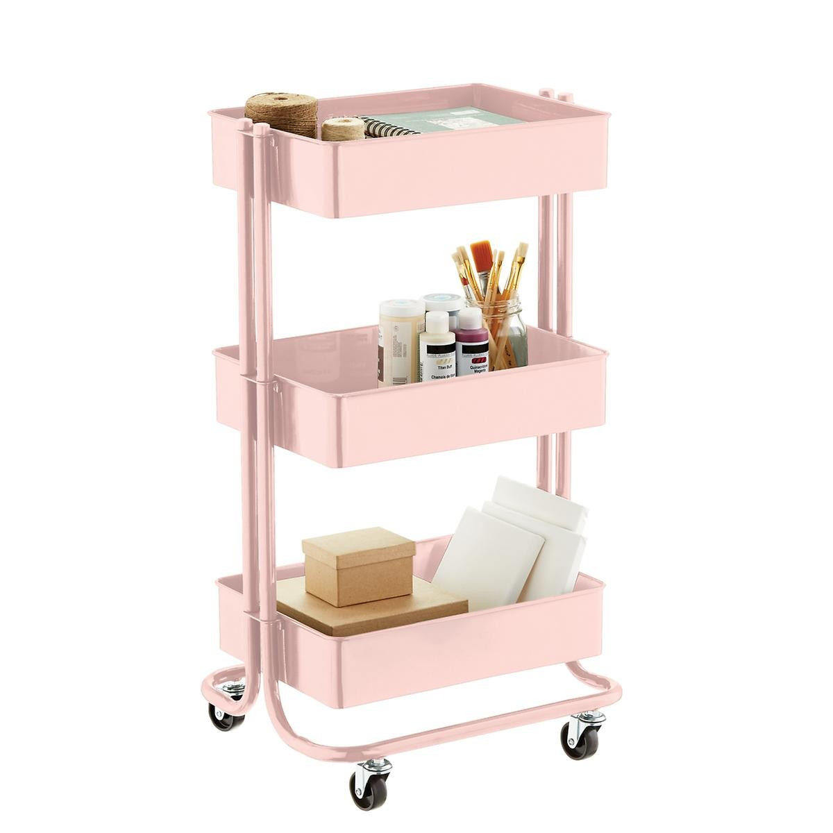 Blush 3-Tier Rolling Cart | The Container Store