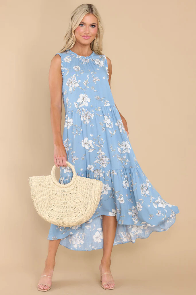 Spring It On Dusty Blue Floral Print Maxi Dress | Red Dress 