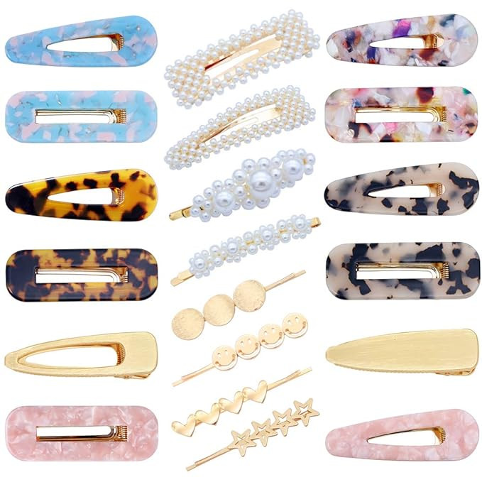 20 PCS Pearls Hair Clips Acrylic Resin Hair Barrettes Hollow Geometric Hair Clip Hairpins for Wom... | Amazon (US)