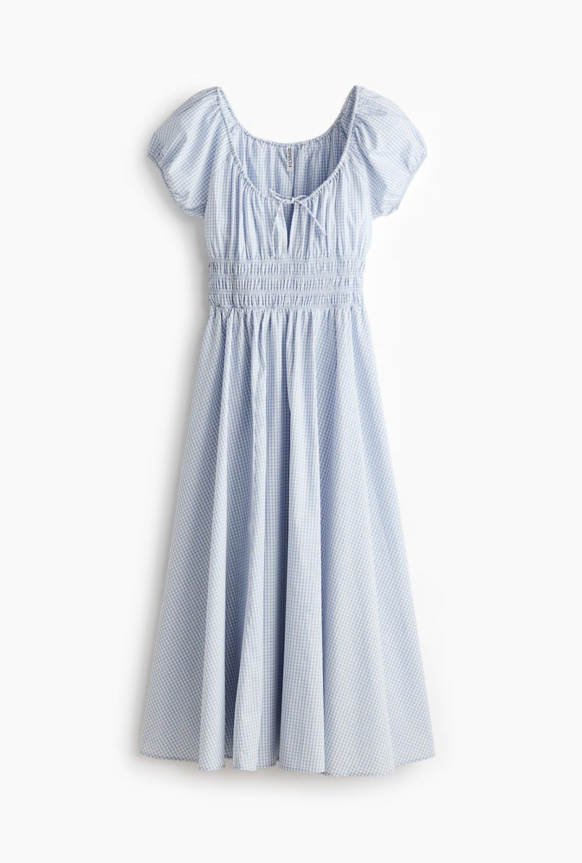 Blue and white striped smocked puff sleeve midi dress 

#LTKSeasonal