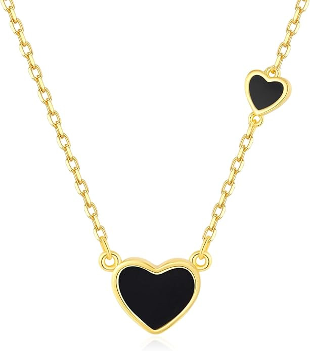 SUNFEEL Black and Gold Necklaces for Women, Double Black Heart Design Love Necklace Trendy Jewelr... | Amazon (US)
