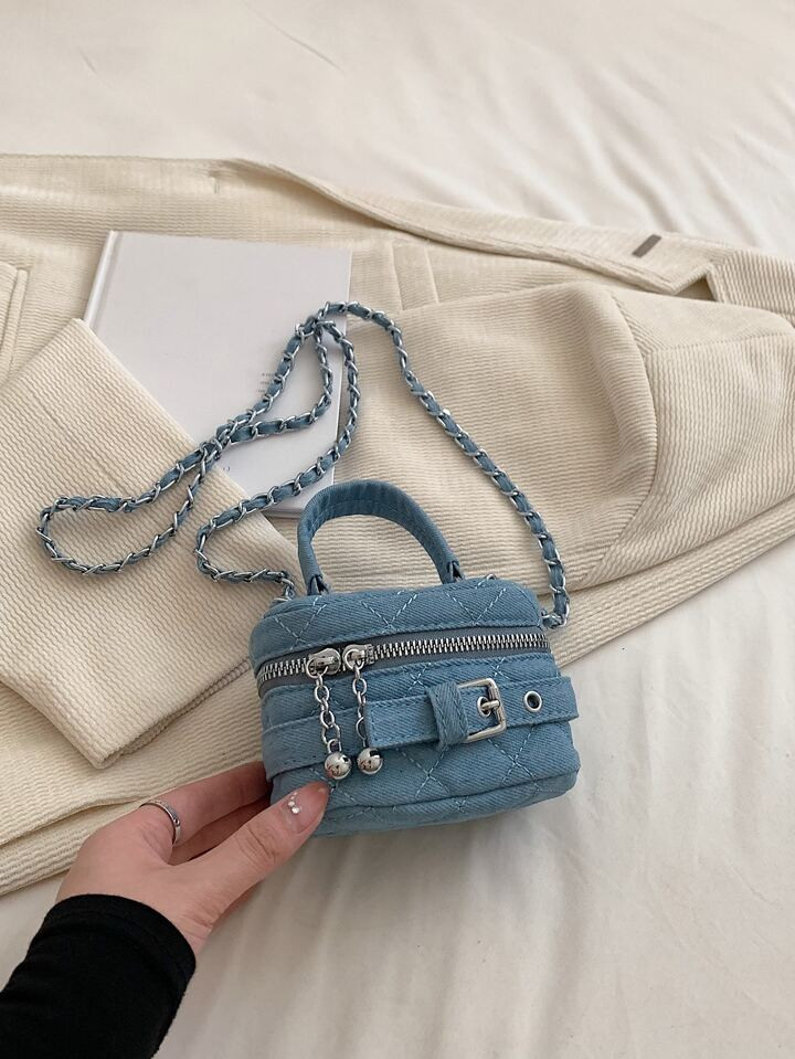 CONTAINEVERY Lightweight,Portable,Cute Mini Rhinestone Pattern Chain Handle Barrel Bag For Teen Girls Women College Students,White-Collar Workers Perfect For Work ,Business,Commute,Shopping | SHEIN