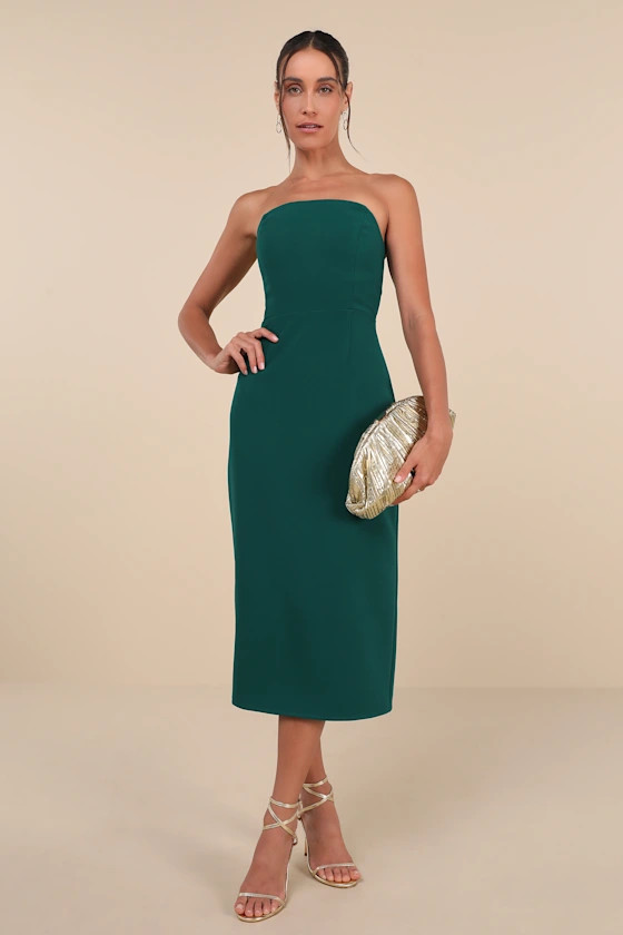 VIP Instinct Emerald Green Strapless Midi Dress | Lulus