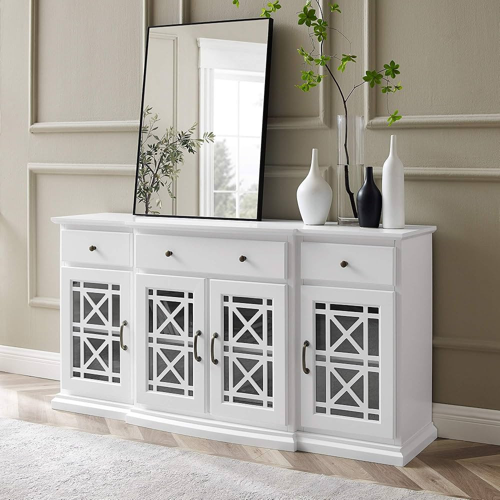 Walker Edison Ronne 4 Door-Sideboard with Fretwork Detail, 60 Inch, White | Amazon (US)
