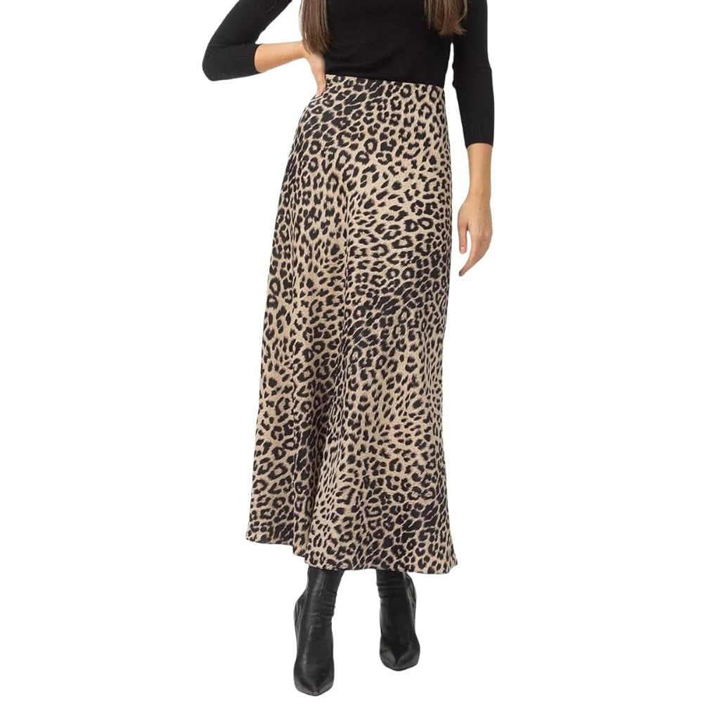 RSBFK Women's Satin Leopard Print Silky High Waist Maxi Skirt Elastic Waistband A Line Long Skirt... | Amazon (CA)