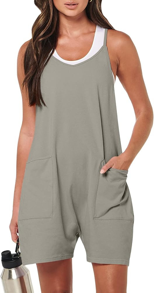ANRABESS Women's Summer Casual Sleeveless Rompers Loose Spaghetti Strap Shorts Jumpsuit with Pock... | Amazon (US)