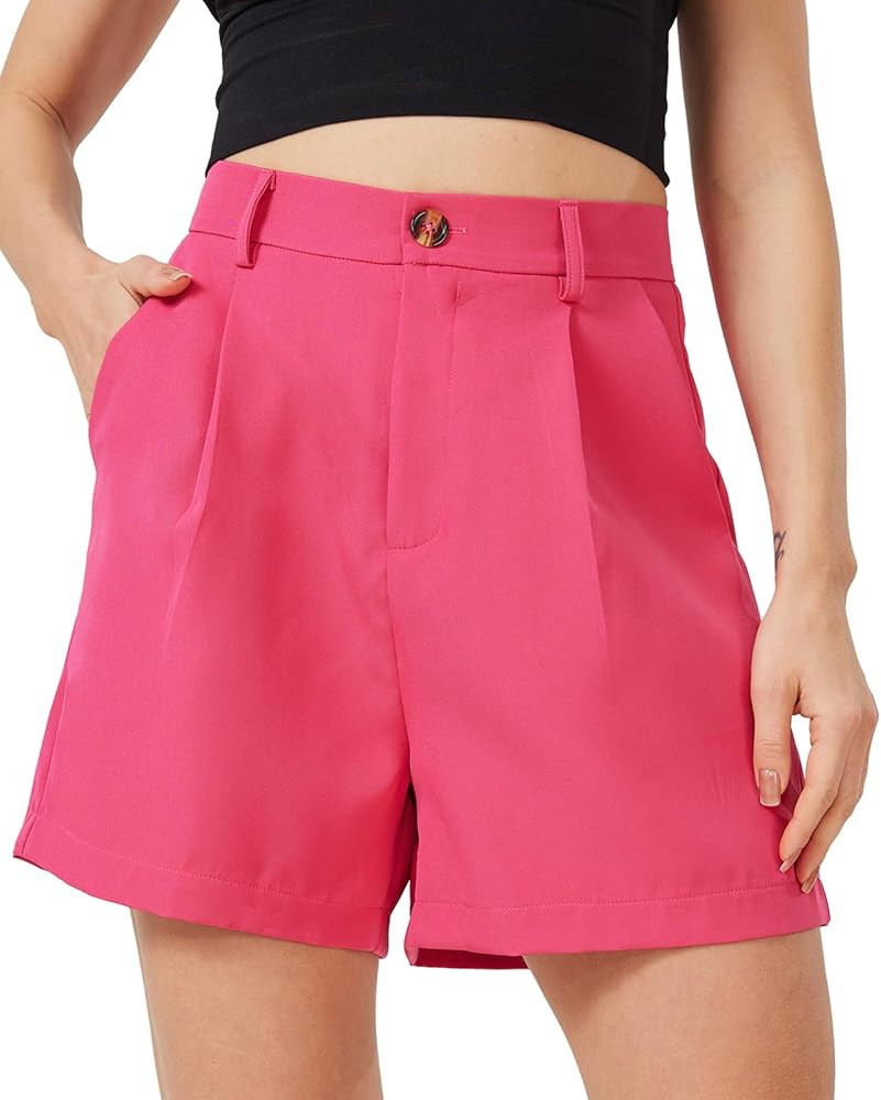 XinYangNi Casual Shorts for Women Dressy Summer Elastic Waist Back Pleated Wide Leg Tailored Work... | Amazon (US)
