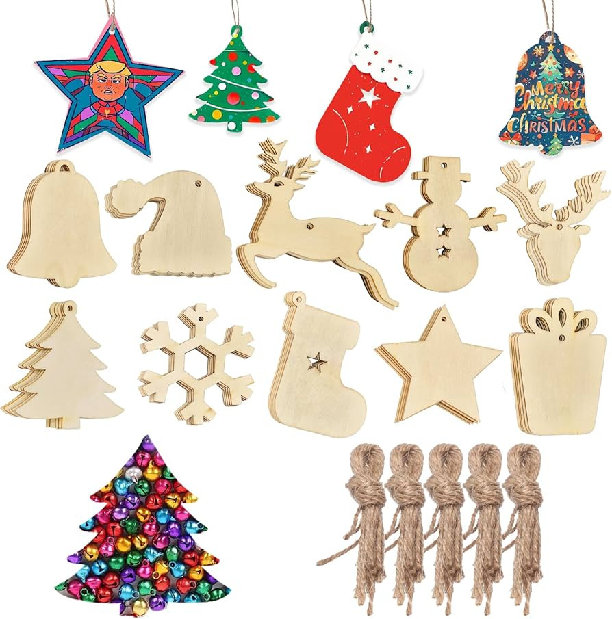 50pcs Christmas Wooden Ornaments for Crafts, 10 New Styles Unfinished Wood Slice Ornaments, Woode... | Amazon (US)