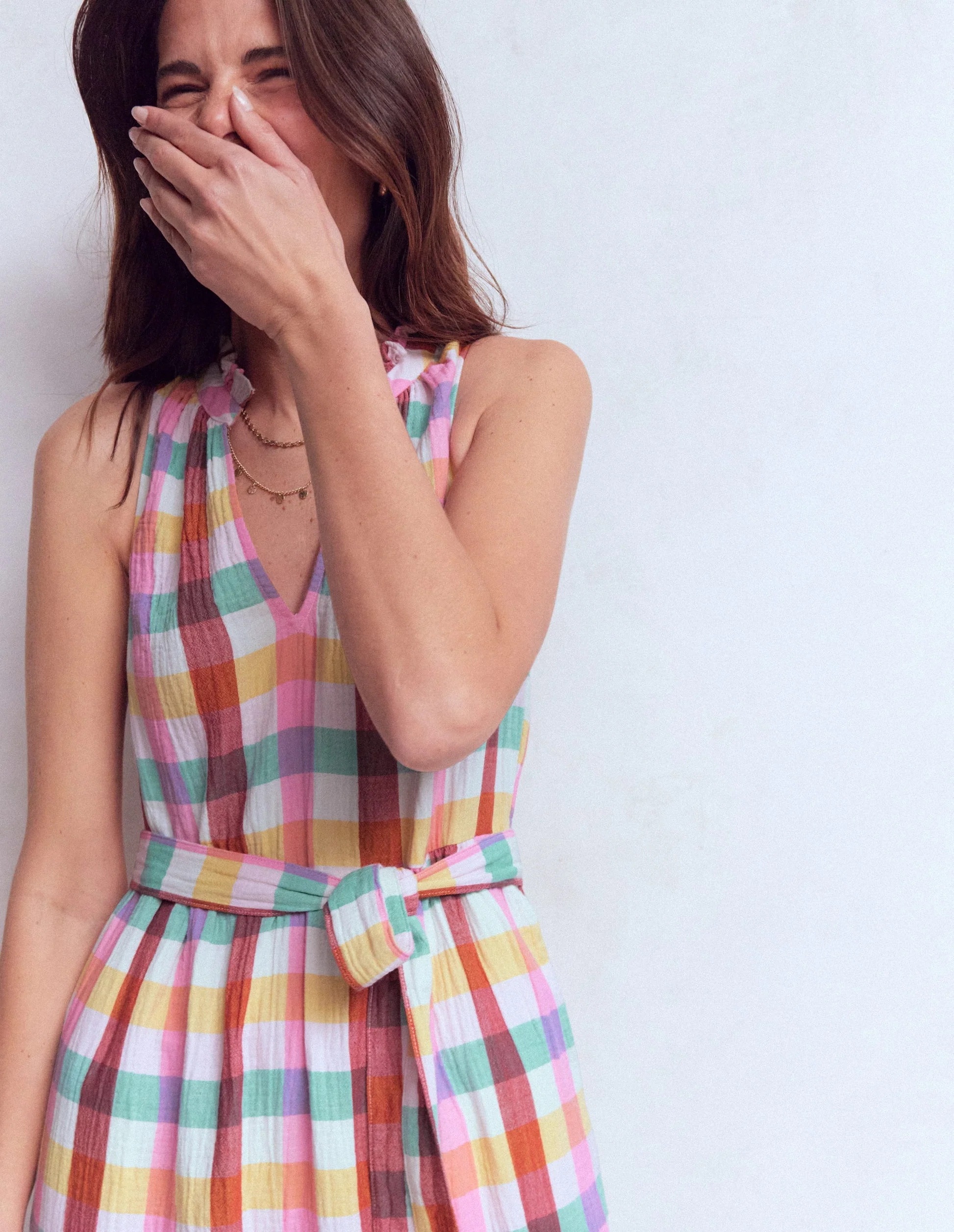 Viv Double Cloth Maxi Dress-Multi Check | Boden UK