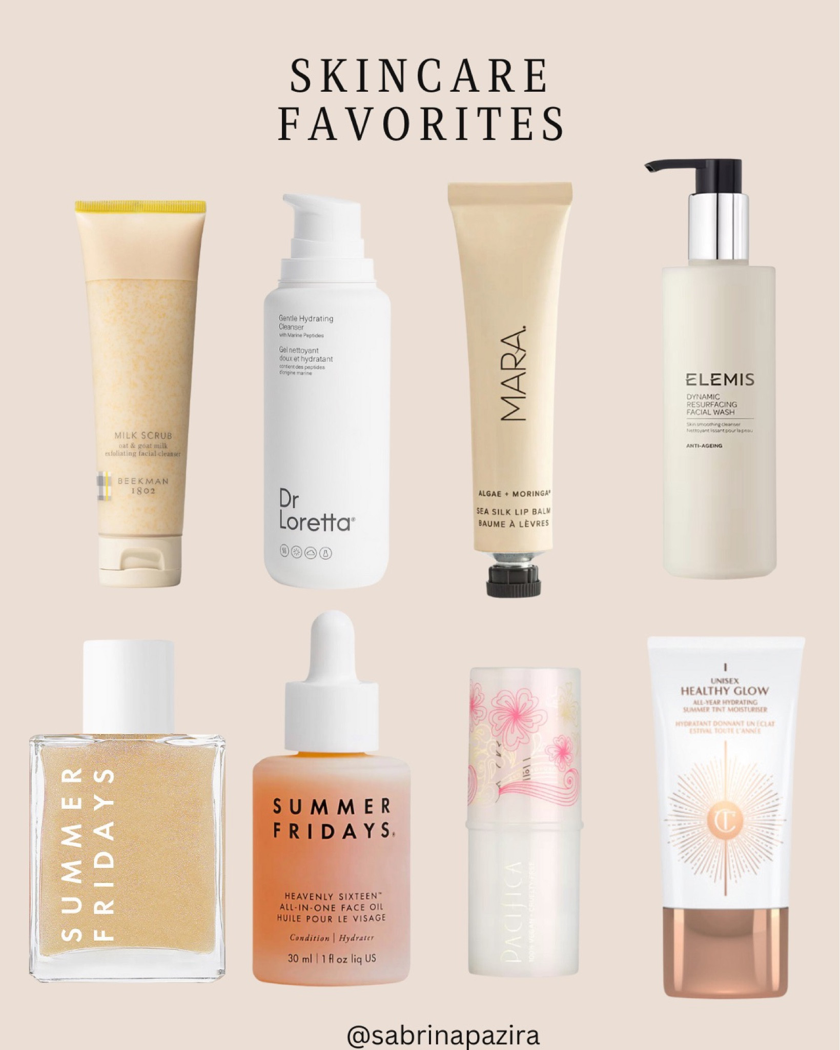 Skincare favorites, beekman, Dr Loretta, Elemis, summer Fridays, Charlotte tilbury, cleanser, oil, lip mask 

#LTKbeauty #LTKSeasonal #LTKunder100