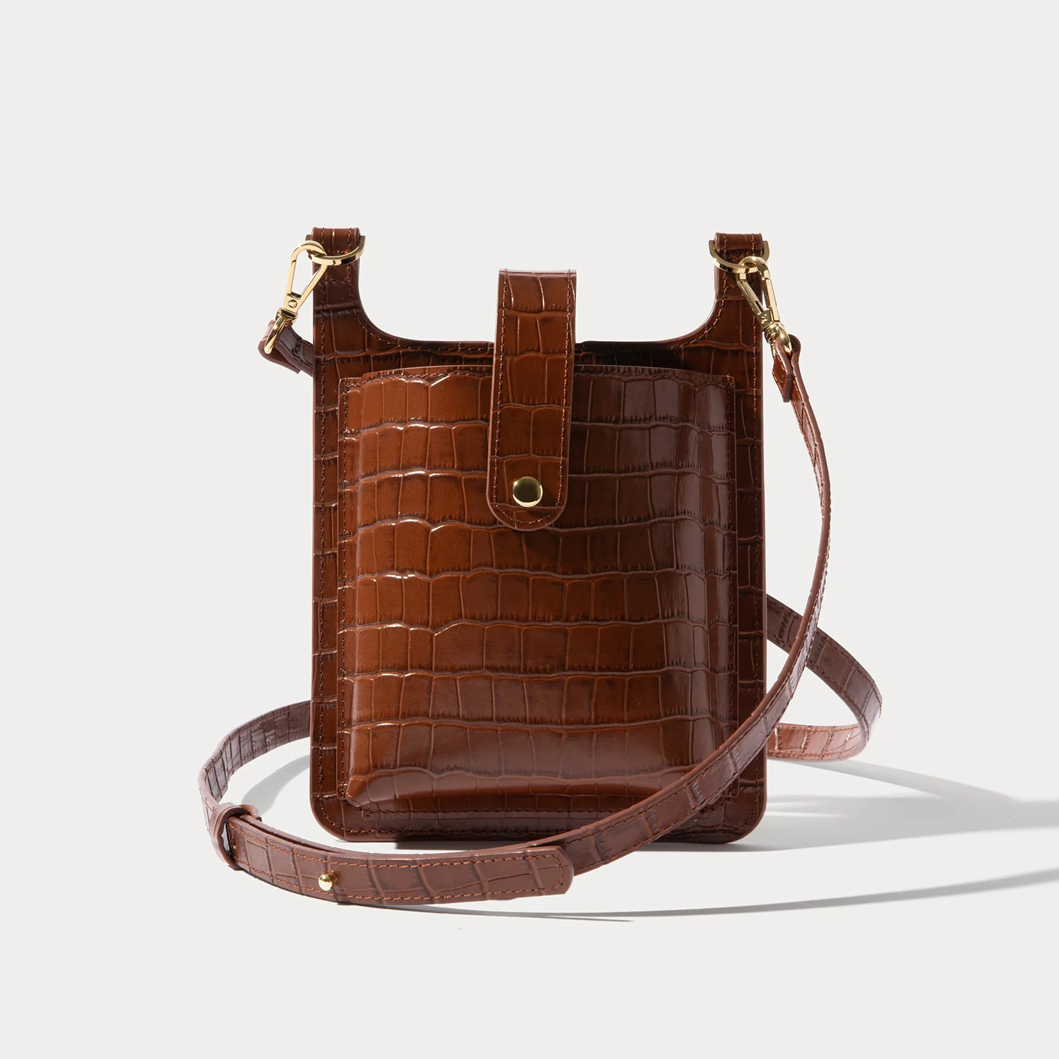Parker Phone Bag - Brown Croc/Gold | Bandolier