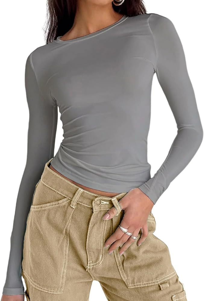 Dwnval Women Sexy Basic T Shirts Tops Summer Short Sleeve Crewneck Slim Fit Cute Crop Top Blouses | Amazon (US)