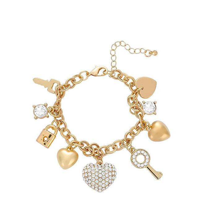 18K Gold Plated Multi Charm Love Bracelet | BrandAlley