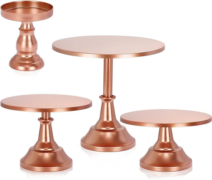 4 Pcs Rose Gold Cake Stand Set Round Metal Cake Stands Metal Cupcake Holder Pink Dessert Table Di... | Amazon (US)