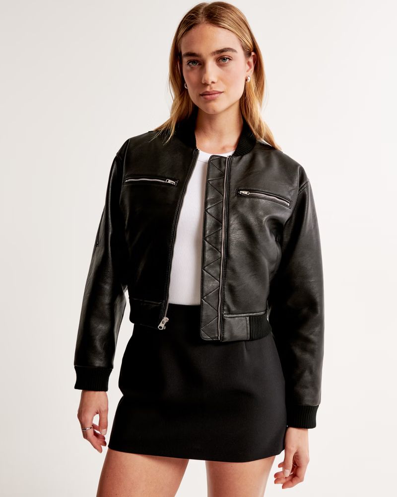 Cropped Vegan Leather Bomber Jacket | Abercrombie & Fitch (US)