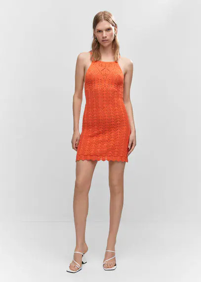MANGO - Halter-neck knitted dress pastel orange - 8 - Women | MANGO (US)