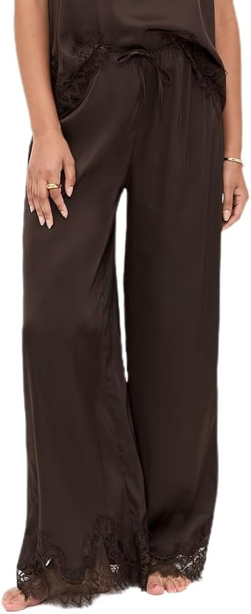 Seyurigaoka Satin Silk Wide Leg Dress Pants for Women Low Rise Baggy Pants Y2K Holiday Party Long... | Amazon (US)